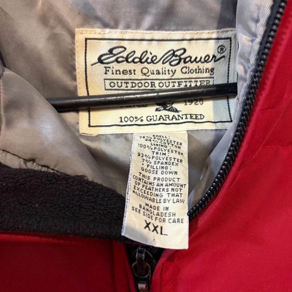 Eddie Bauer VTG Red Puffer Goose Down‎ Jacket Hooded Outdoor Outfitters Size XXL